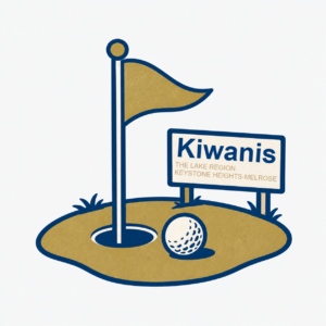 Emblem of a golfer mid-swing with a ball on a tee