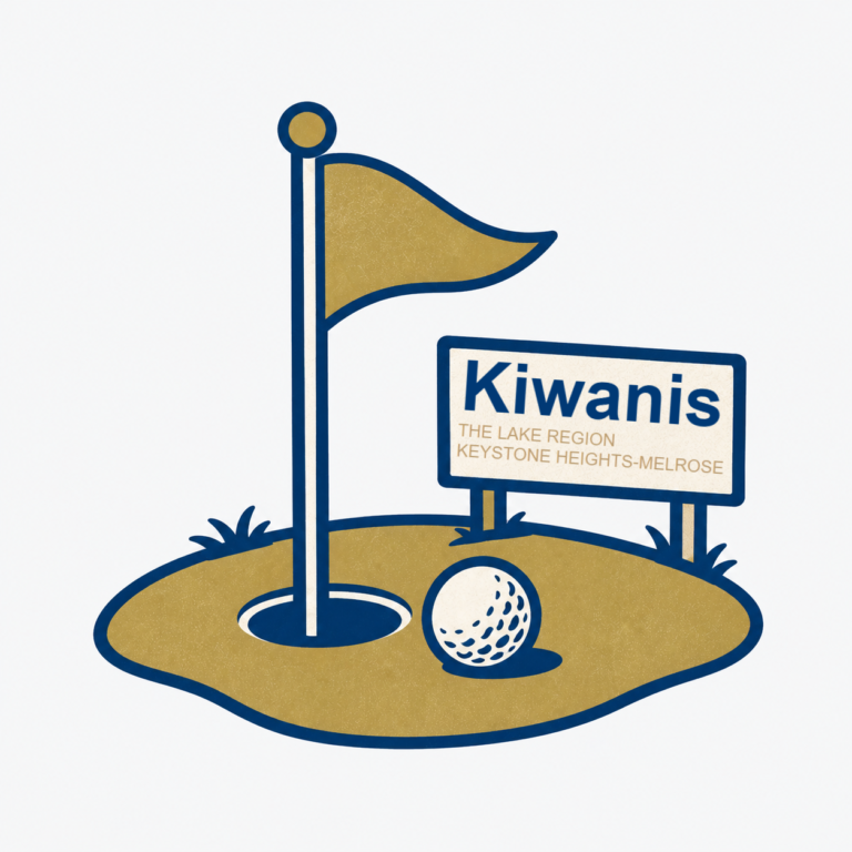 Emblem of a golfer mid-swing with a ball on a tee
